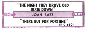 Jukebox Title Strip - Joan Baez: "The Night They Drove Old Dixie Down" - EX! - Picture 1 of 1