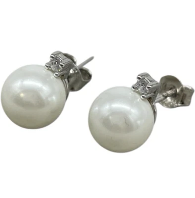 Orecchini a bottone di perla e puntoluce firmati Gioja Made in Italy femminili - Immagine 1 di 4