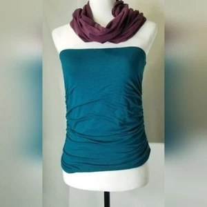 Dharma trading co teal tube top ruched sides size Small EUC - Picture 1 of 8