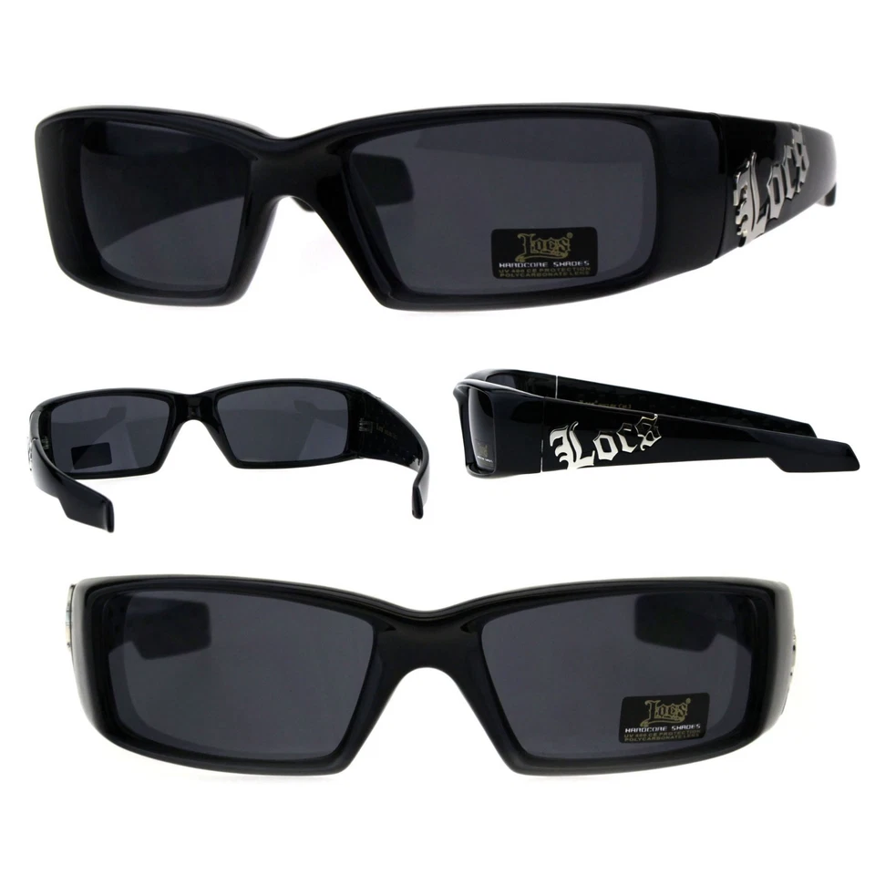 Очки солнцезащитные Locs Classic 90-е Cholo Gangster узкие прямоугольные полностью черные варп - Изображение 1 из 1