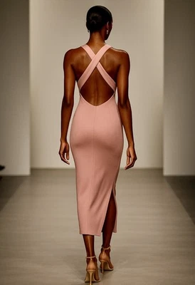 💥 Vestido midi Michael Costello x REVOLVE Cordelia espalda cruzada rosa rubor ~ XS 💛 Foto 1 de 4