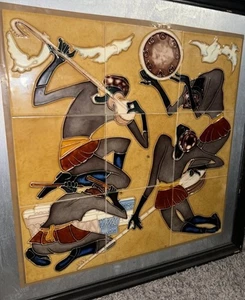 1-of-a-kind African Ceramic Tile Art Collage Wooden Frame - Picture 1 of 9
