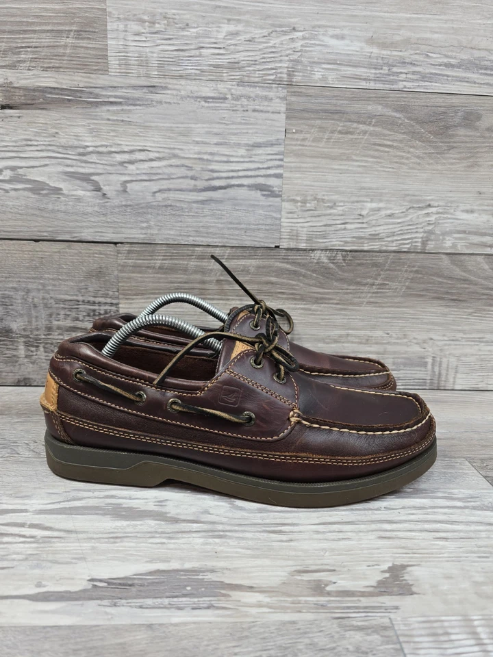 Sperry Top Side Mens Size 10 M Brown Leather Brown Lace Up Boat Shoes  - Image 1 of 4