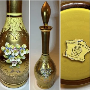 13.5” Hand Blown Bohemian Glass Gilded Floral Gold Famosa LPW Decanter  Austria - Picture 1 of 6