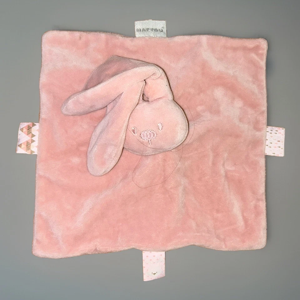 Doudou plat lapin rose NATTOU Lapidou Étiquettes Vieux Rose TBE - Photo 1/1