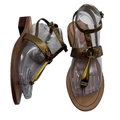 Sandalias de tacón apilado de cuero acadia dorado talla 8 Pour La Victoire Foto 1 de 4