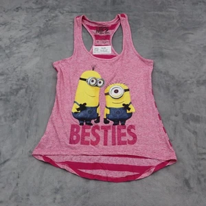 Despicable Me 2 Shirt Women M Pink Striped Sleeveless Minions Graphic Print Tee - Picture 1 of 10