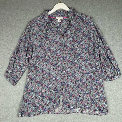 Blusa vintage America para mujer 2X floral manga 3/4 cuello en V abotonada talla grande Foto 1 de 4