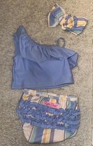 Girls ruffle butts blue tankini bathing suit with matching headband- size 18-24m - Picture 1 of 4
