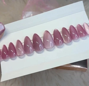 💅 Individuelles Luxus Rosa Cateye Press on Gel Nagel Set mit Kit 24 Teile - Bild 1 von 5
