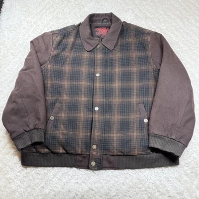 Vintage Coogi Jacket Men 5X Brown Plaid Wool Quilted Lined Zip Snap Button Coat - Image 1 of 4