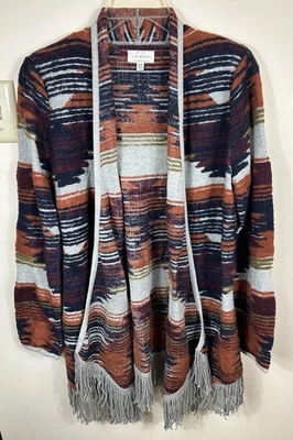 Lucky Brand Cardigan Women’s M Sweater Duster Fringed Aztec Boho Southwestern - Image 1 of 4