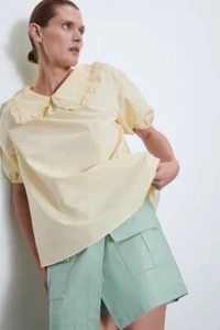 Zara Yellow Blouse With Peter Pan Collar M  - Picture 1 of 1