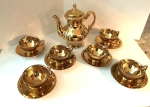 Olla grande vintage de porcelana totalmente dorada Demitasse/espresso y 6 tazas/platillos - Imagen 1 de 6
