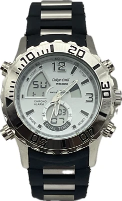 Oskar Emil METRO Qualidade Grande Relógio Esportivo Chrono Analógico/Digital PRETO E PRATA - Imagem 1 de 4