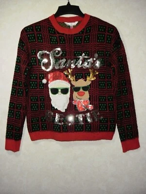 Suéter No Boundaries Juvenil Mujer M 7-9 Rojo Acolchado Lentejuelas Tejido Crew Navidad Foto 1 de 3