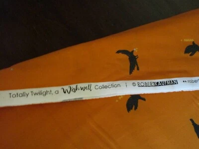 Tela de algodón con estampado de Halloween de 1 yarda totalmente crepúsculo negro pájaros naranja brillante Foto 1 de 4