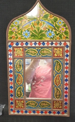 Vintage Moroccan Style Reverse Hand Painted Wall Mirror Cover
