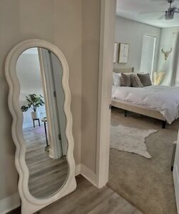 standing mirror Wrapped Wooden Frame Floor Mirror, Irregular Wavy Mirror