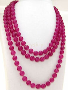 Natural 8mm Rose Red Ruby Round Gemstone Beads Necklaces 36 inches AAA