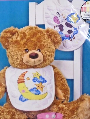 Dimensions Hey Diddle Diddle 73540 Set 2 Printed Cross Stitch Bibs Kit  9x14" - Image 1 of 4