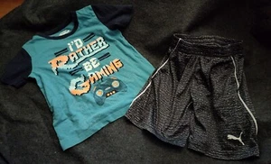 Lot Of 2 Boys Kids Size 5 Oshkosh Originals Gaming T-Shirt & Puma Shorts Outfit - Picture 1 of 7