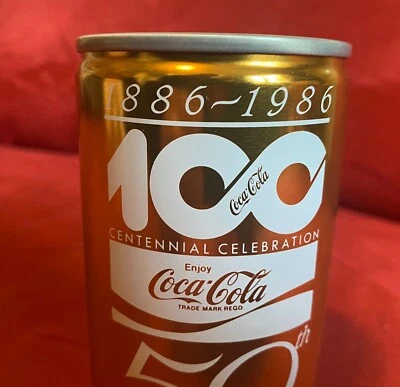 Стальная золотая банка Coca Cola 1986 100-летний юбилей Сингапур как новая! - Изображение 1 из 4