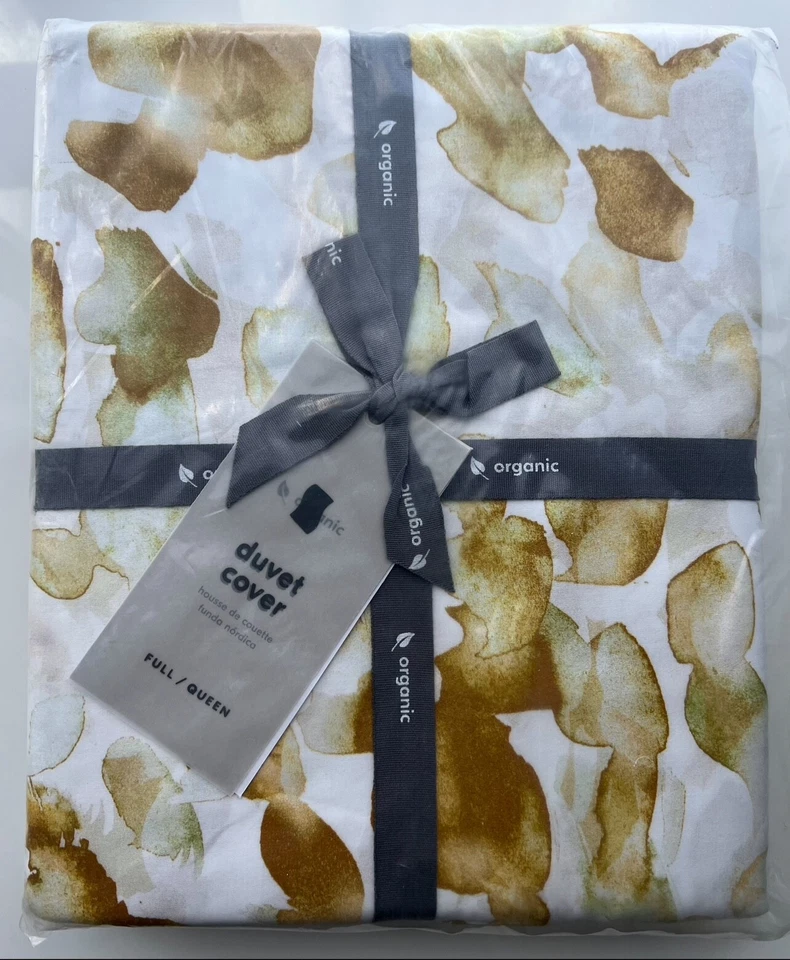 Edredón con dosel de satén orgánico West Elm nuevo con etiquetas, rábano picante oscuro, completo/reina Foto 1 de 3