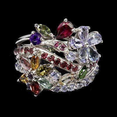 Anillo de plata de ley 925 pera rodolita turmalina piedras preciosas naturales tamaño de joyería Foto 1 de 4