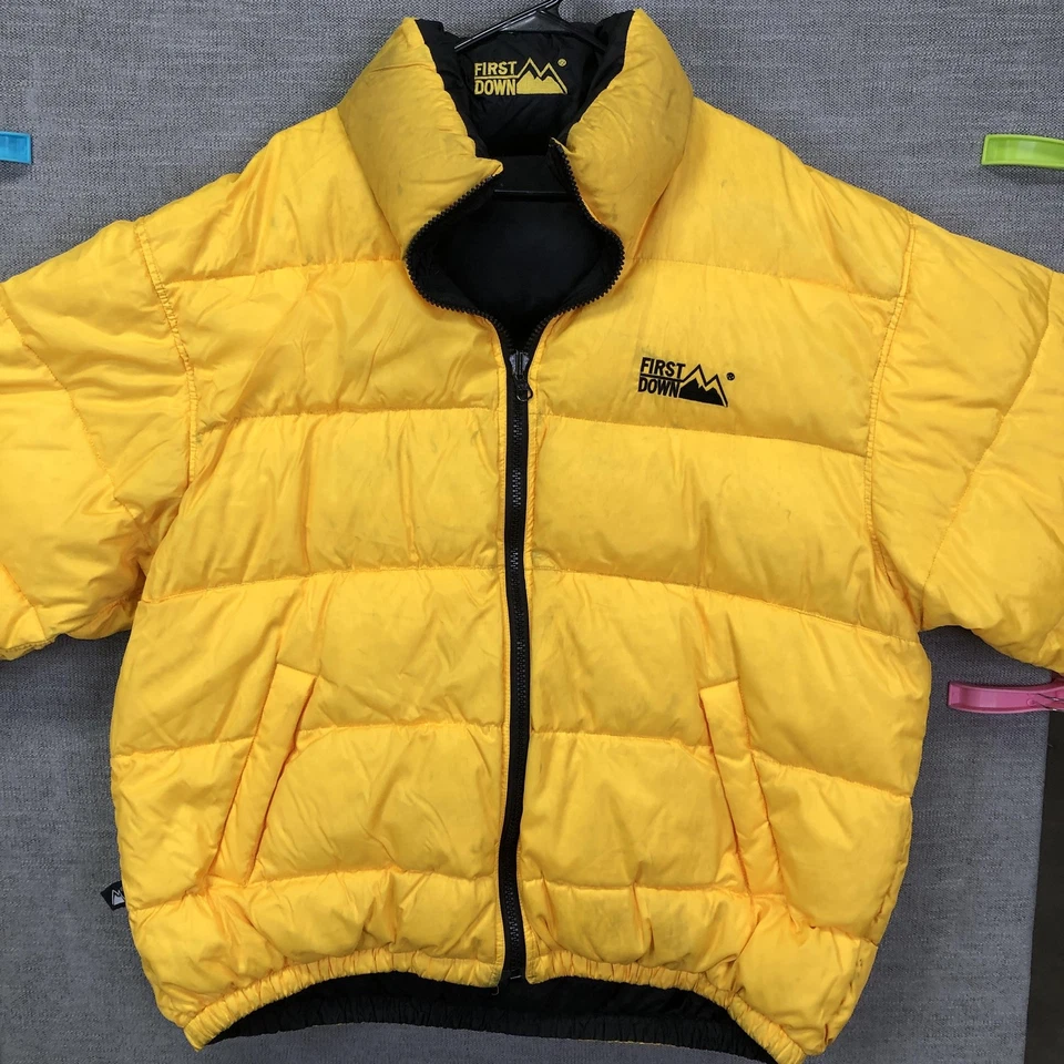 Chaqueta acolchada reversible First Down negra amarilla plumón de pato XL vintage años 90 Foto 1 de 4