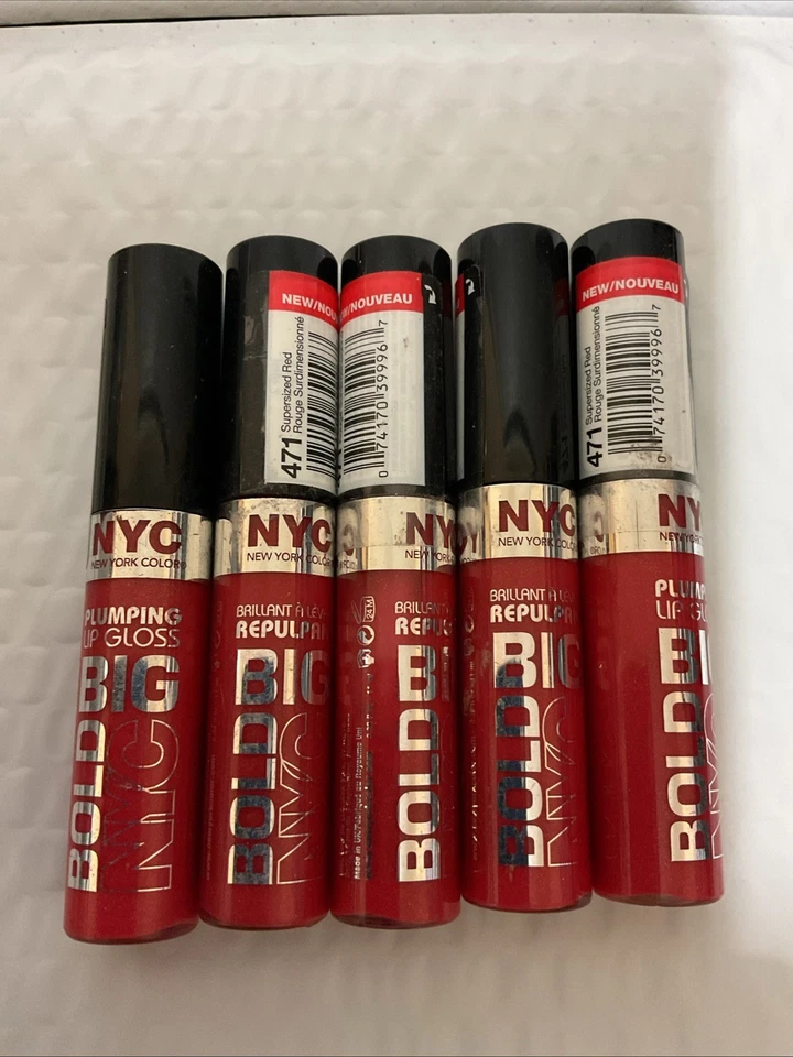 5x Brillo de labios NYC Big Bold Plumping #471-rojo de gran tamaño como está descontinuado Foto 1 de 1