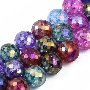 10 x Faceted Round Electroplate AB Color Plated Opaque Glass Beads Strands 11mm