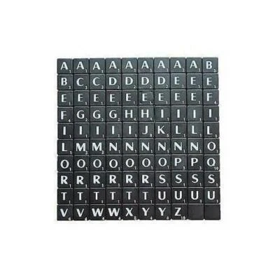 TILES BLACK/WHITE LETTERS FULL SET 100 PIECES -PLASTIC BLACK COLOURED - Image 1 of 4