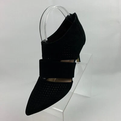 Bella-Vita Pumps Black Leather Suede Pointy Toe Perforated Heel Zip Size 8M - Image 1 of 4