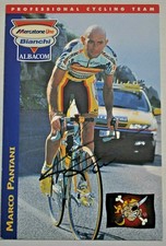 AUTOGRAFO MARCO PANTANI su cartolina ufficiale Tour de France PIRATA ciclismo