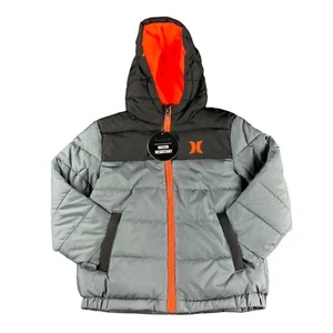 Hurley Boy's Water Resistant Grey Black Orange Puffer Hooded Jacket Sizes 4 - 7 - Picture 1 of 4
