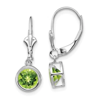 25mm 14k White Gold 6mm Peridot Leverback Earrings XLB101WPE - Image 1 of 4
