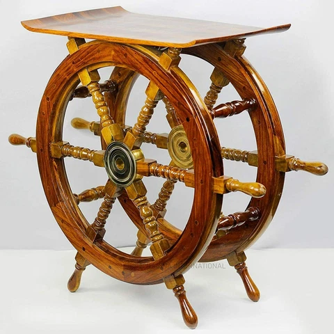 30" Wooden Ship Wheel Home Decor Table Pirate's Antique Brass Home Decor Gift Cover