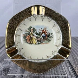 LIDO WS George Canarytone 22K Gold Crest-O-Gold Ash Tray Man With Flute And Lady - Picture 1 of 8
