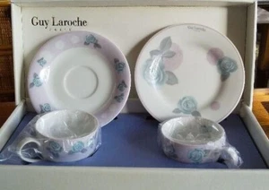 Guy Laroche Paris Trio Cup Saucer Pair Set Pastel Blue Purple Rose - Picture 1 of 5