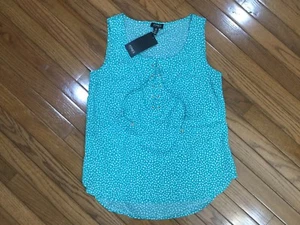 NWT Jones New York Sleeveless Teal Polka Dot Blouse Top Drawstring Sz S New - Picture 1 of 5