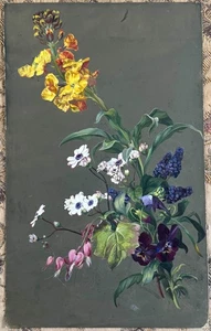 Antigua pintura al óleo floral bodegón tulipanes rosas siglo XIX inglés francés - Imagen 1 de 5