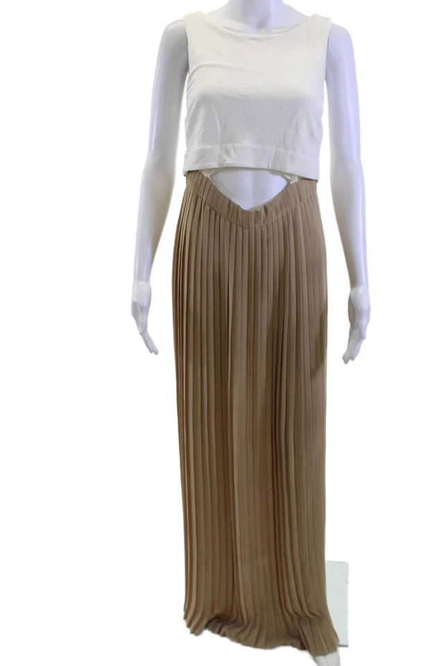 A.L.C. Conjunto de maxi vestido plisado beige a rayas sin mangas cuello redondo talla S para mujer Foto 1 de 4
