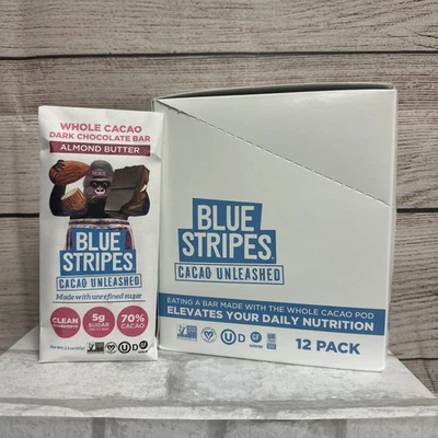 Barra Rayas Azules Cacao Entero Mantequilla de Almendras 70% Cacao Lote de 12 Barras 12/26 Foto 1 de 4