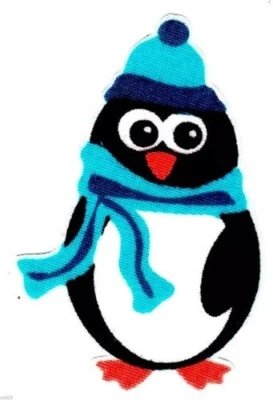 Pingüino Plancha Transferencia de Calor Sobre Bufanda Azul No Bordada 4.5 Pulgadas Foto 1 de 2