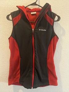 Columbia Chaleco de Vellón Unisex Pequeño Rojo Negro Cremallera Completa Chaleco de Senderismo con Capucha - Imagen 1 de 4
