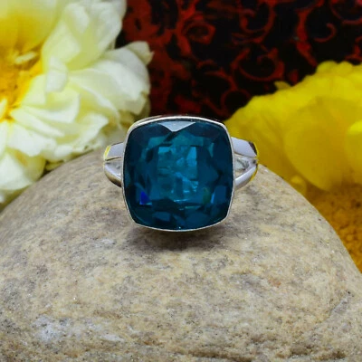 Valentine's Day  Blue Tourmaline Gemstone 925 Sterling Silver Ring All Size - Image 1 of 4