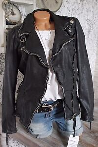 ♥ PATAGO Lamm Nappa Echt Leder Biker Jacke Echt Lederjacke Vintage SCHWARZ Damen