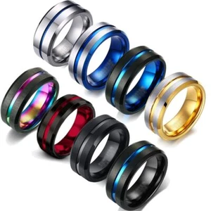 Blue Red Colorful Groove Rings Men Fashion Jewelry Accessories Wedding Band Ring - Picture 1 of 23