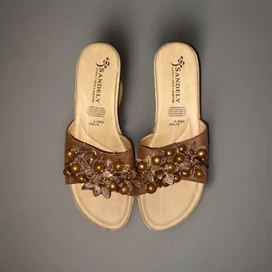 SANDELY TAN BROWN WEDGES SANDALS SHOES SIZE 8 MEXICO 5 HIGH CORK HEELS SEXY - Picture 1 of 7